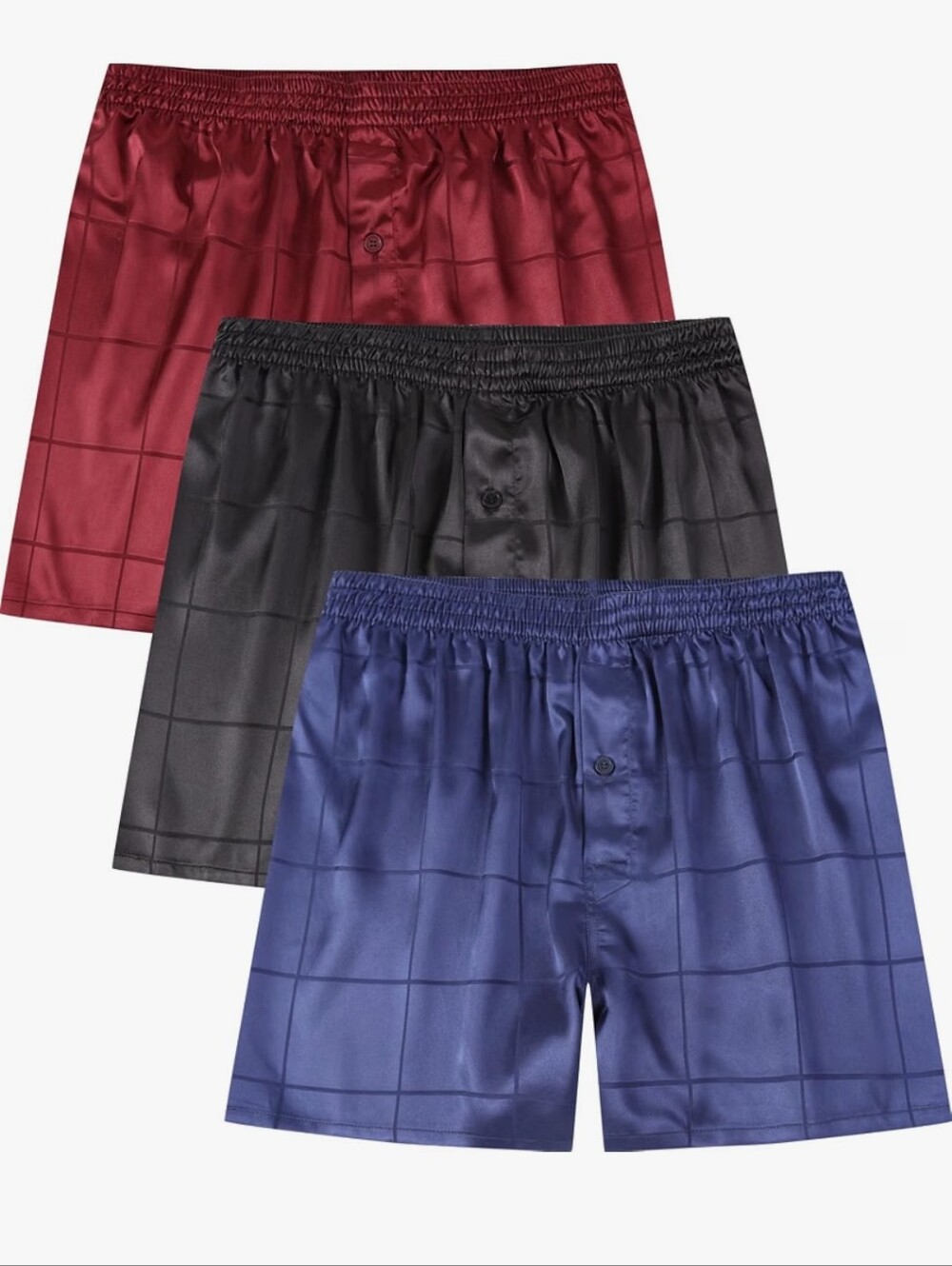 NWT Men's Satin Boxer Shorts - Burgundy, Black & Navy - Pack of 3